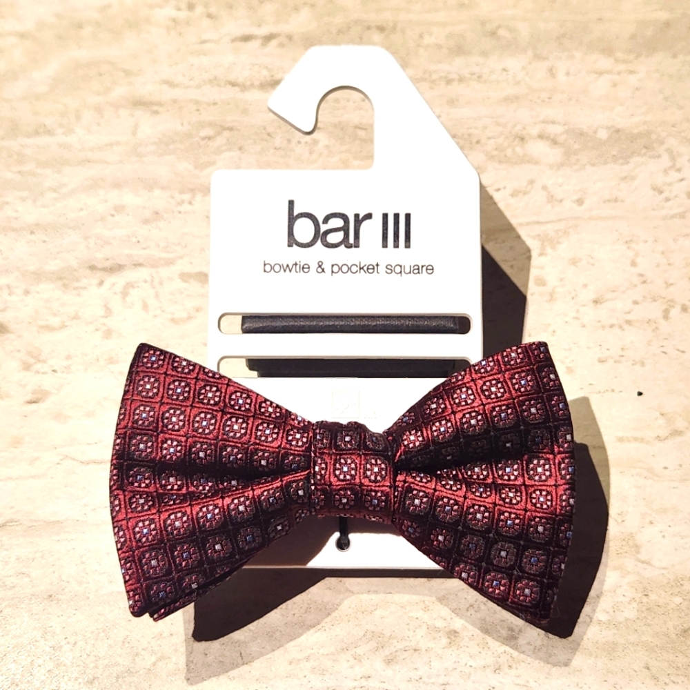 NWT Bar III Red/purple floral square pattern adjustable hook bow tie. One size.